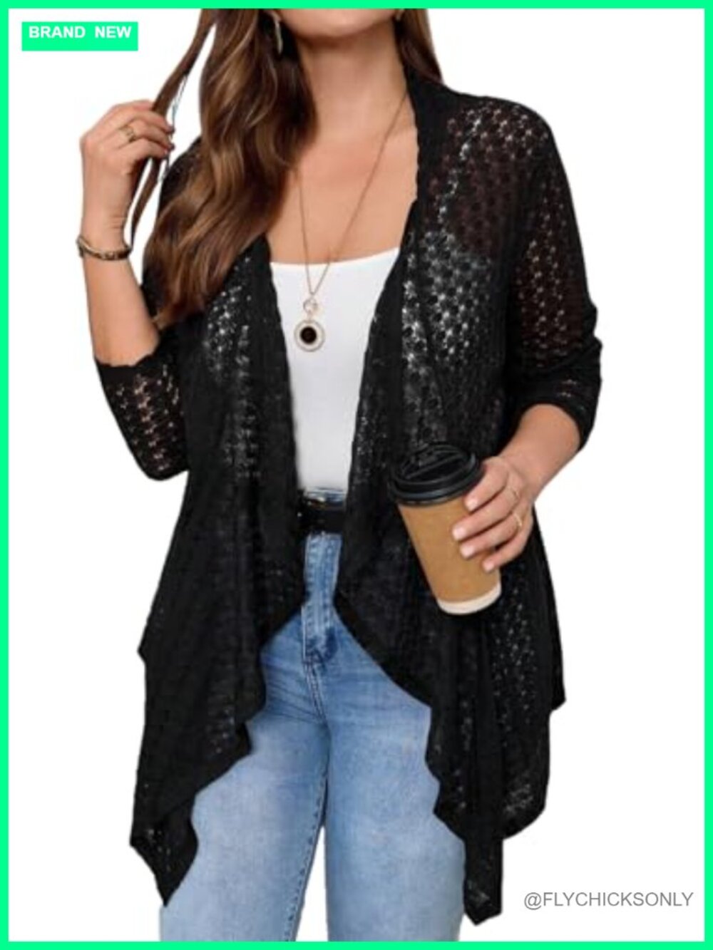 Plus Size Lightweight Crochet Hollow Out Half Sleeve Kimono Cardigan Beach
